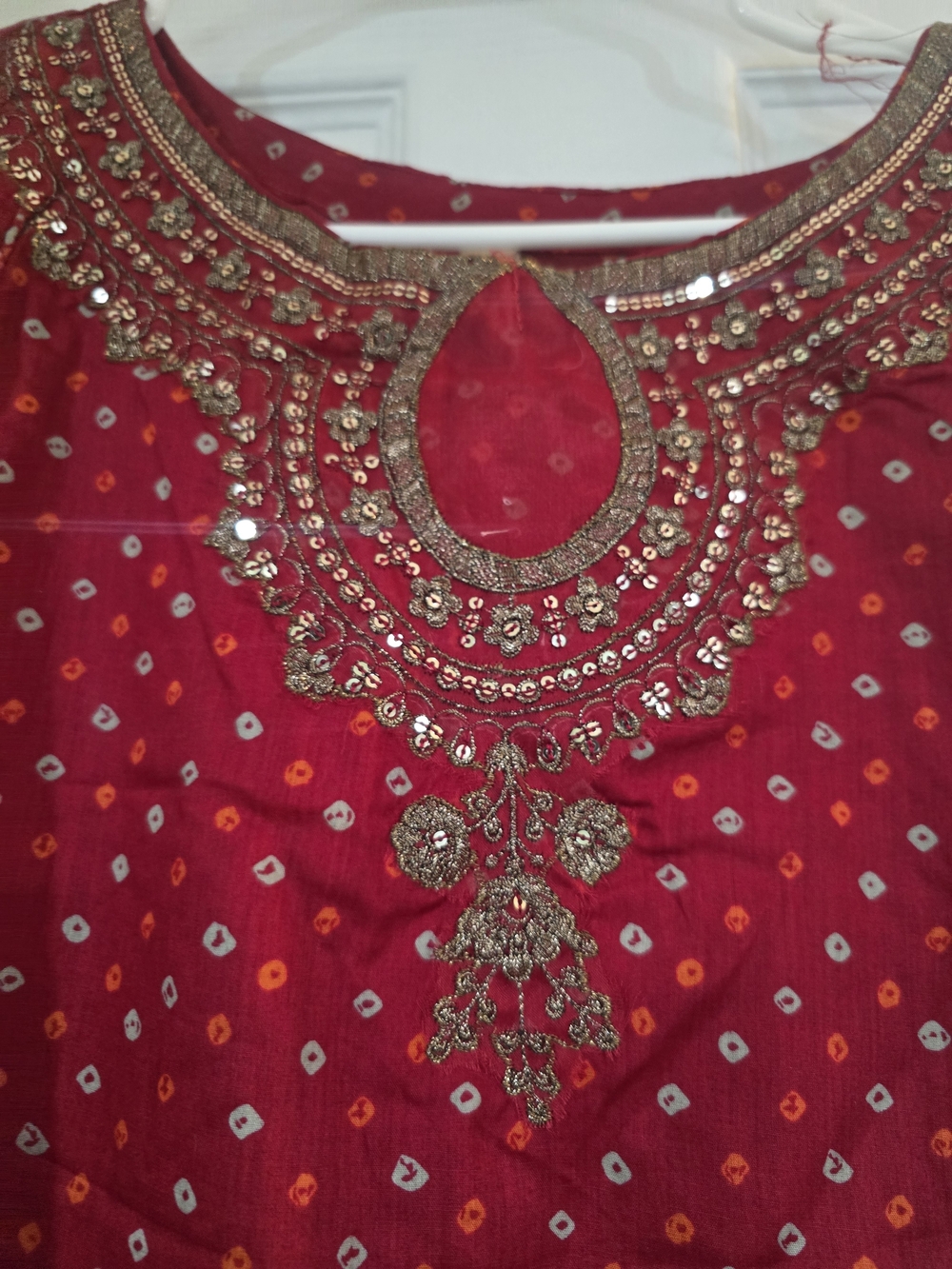 Pakistani Ready To Wear Red A-line Dress .
